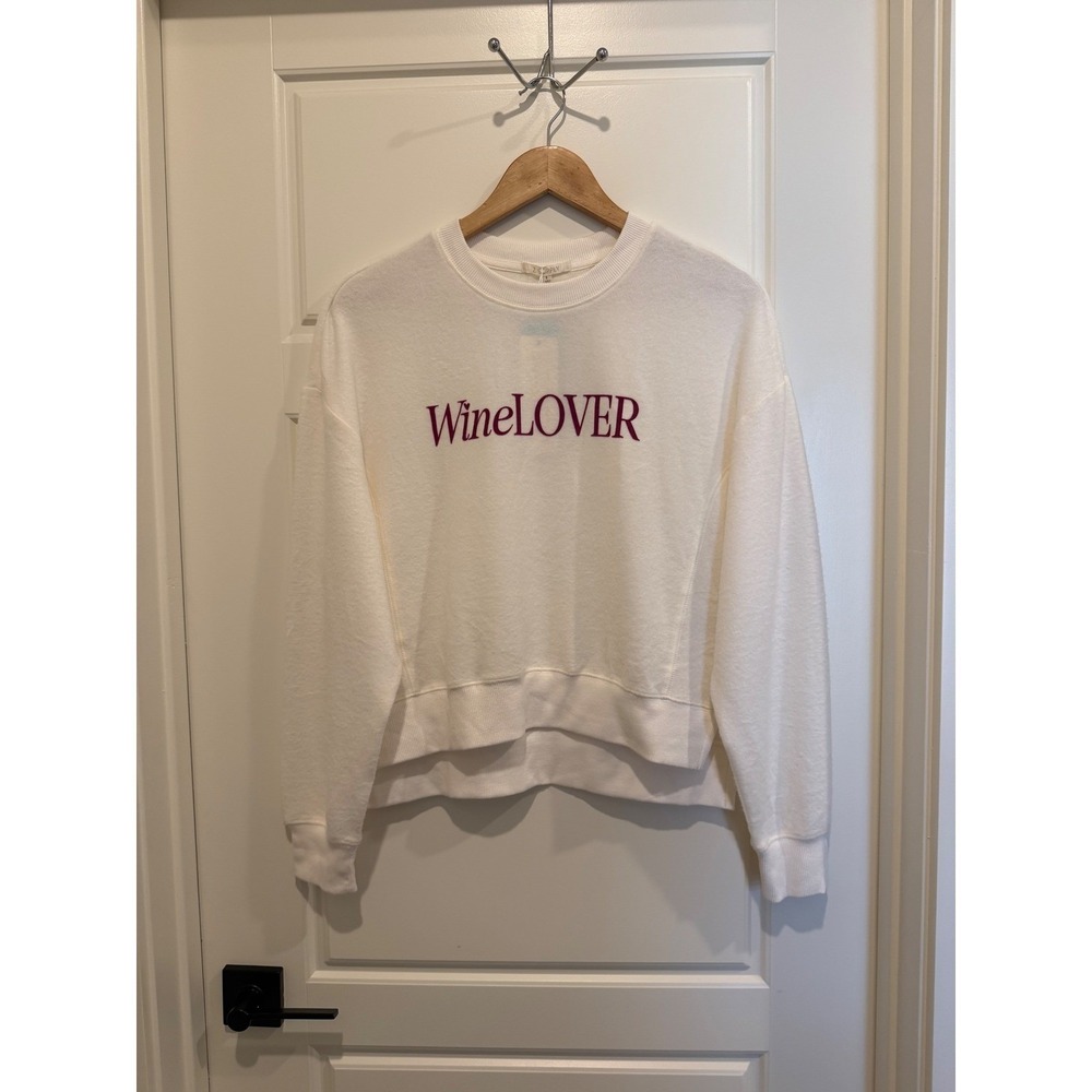 Z Supply Wine Lover Sommelier Top Womens Small Bone White Graphic Long Sleeve